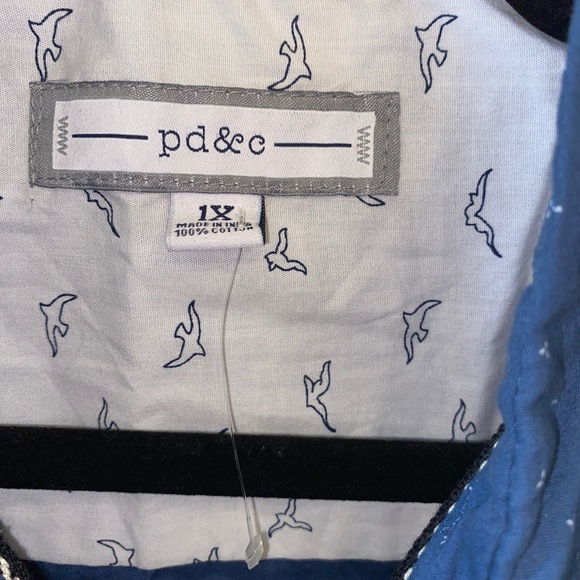NWT PD&C Blue with white dot pattern print button down shirt - Picture 2 of 6